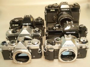 asorted SLR cameras